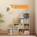 Ladder Cube Storage Bookcase - Wooden L-Shaped 4-Tier Corner Shelf, Reversible 10-Cube Organizer for Home & Office, White
