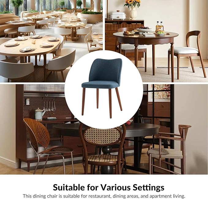 Dining Chairs Set of 4, Upholstered Kitchen Dining Room Chair Set Morden Accent Side Dinner Chair with Curved Padded Back Wood Legs for Restaurant/Cafe, Navy