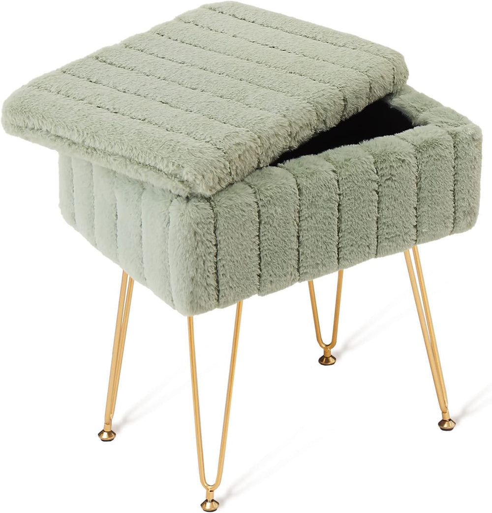 Wimarsbon Faux Mink Fur Storage Ottoman, Modern Soft Footstool, Storage Bench...