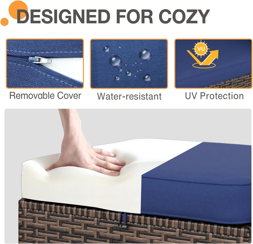 COOS BAY Harbor Retreat Wicker Outdoor Ottomans Set of 2, Patio Footrests wit...