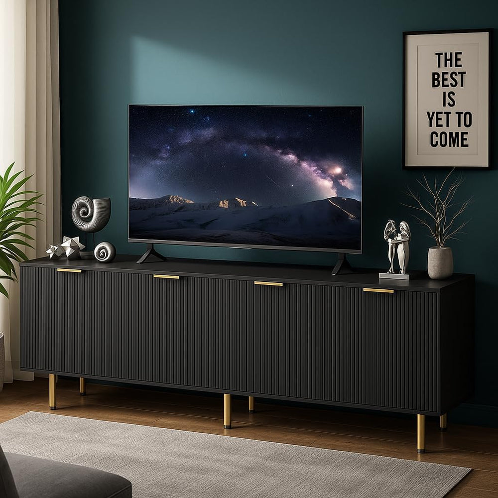 TV Stand for 80 Inch TV, Fluted TV Stand for Living Room, Mid Century Modern ...