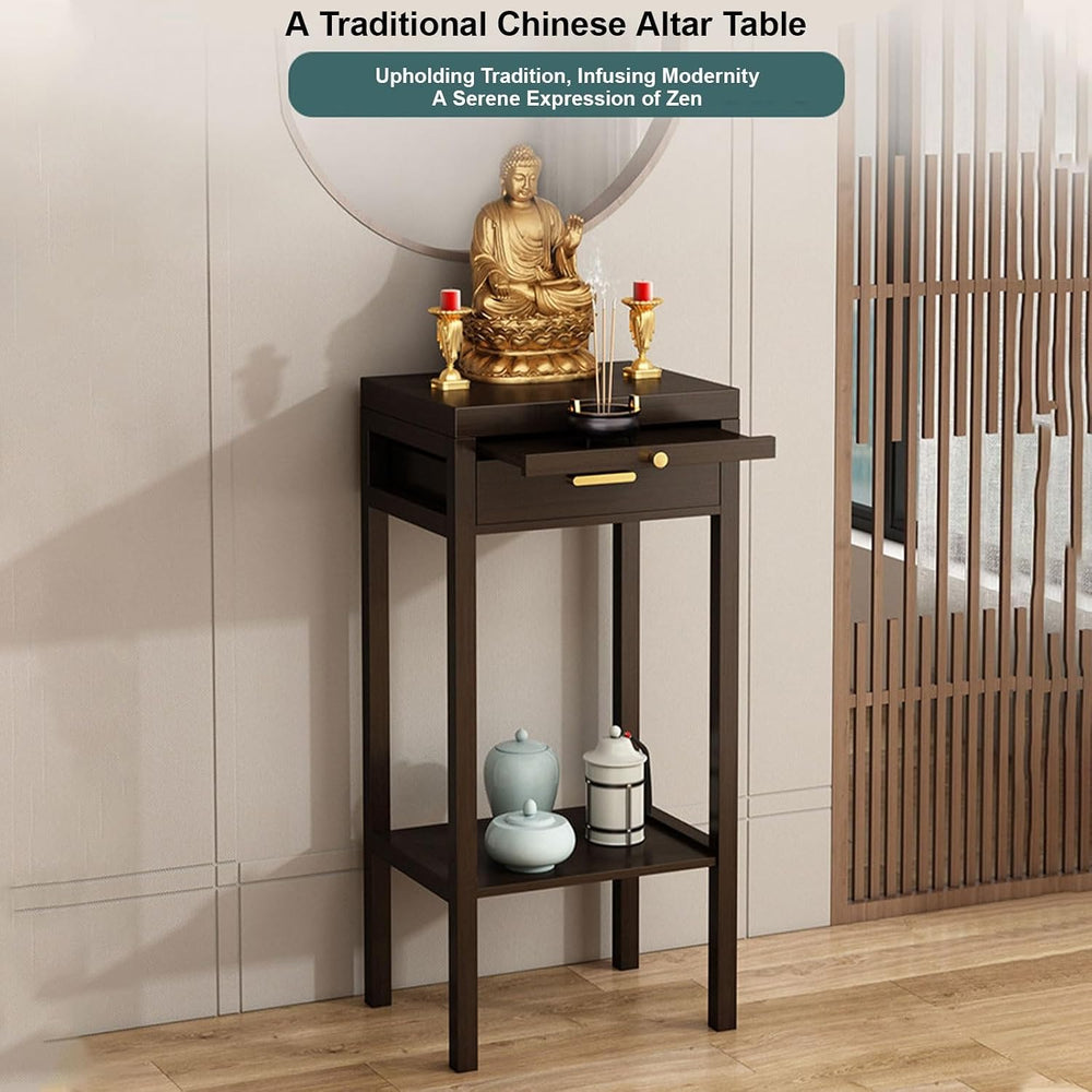 Wooden Meditation Altar Table, Design for Home Use, Tiered Display Shelves, C...