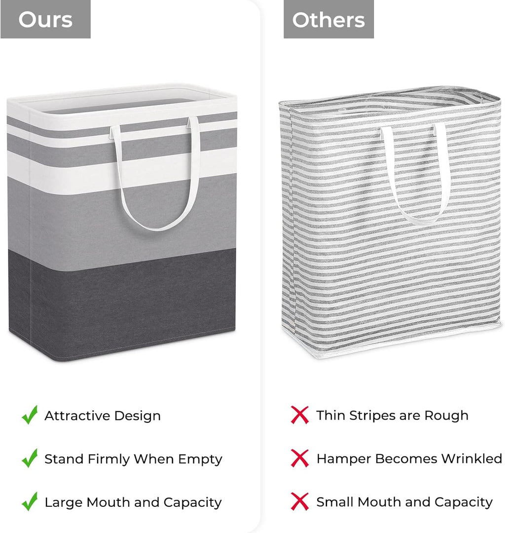 HomeHacks 2 Pack Large Laundry Baskets, Waterproof, Freestanding Laundry Hampers, Collapsible Clothes Hamper with Reinforced Handles in Laundry, College Dorm, Bathroom, Bedroom (Grey+Blue, 100Lx2)