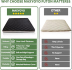 MAXYOYO Japanese Floor Futon Mattress King Size, Floor Futon for Adults, Roll Up Folding Mattress, Diamond Patterned Japanese Futon Mat, Black