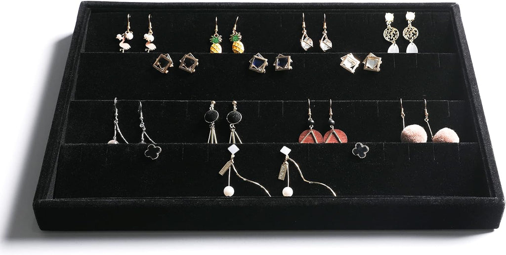 Frebeauty Stackable Velvet Jewelry Organizer Trays for Drawers Inserts Jewelry Storage Tray Display Case Stud Earrings Bracelets Necklace Rings Accessories Trays for Women Girl(Set of 4)(Black).