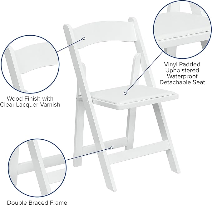 Flash Furniture 2 Pack HERCULES Series White Wood Folding Chair with Vinyl Padded Seat