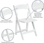 Flash Furniture 2 Pack HERCULES Series White Wood Folding Chair with Vinyl Padded Seat