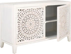 SAFAVIEH Raelie TV Stand for up to 50" Flatscreen – White Washed, 2 Doors with Interior Storage, Entertainment Media Console Cabinet, Fully Assembled (MED5301A)