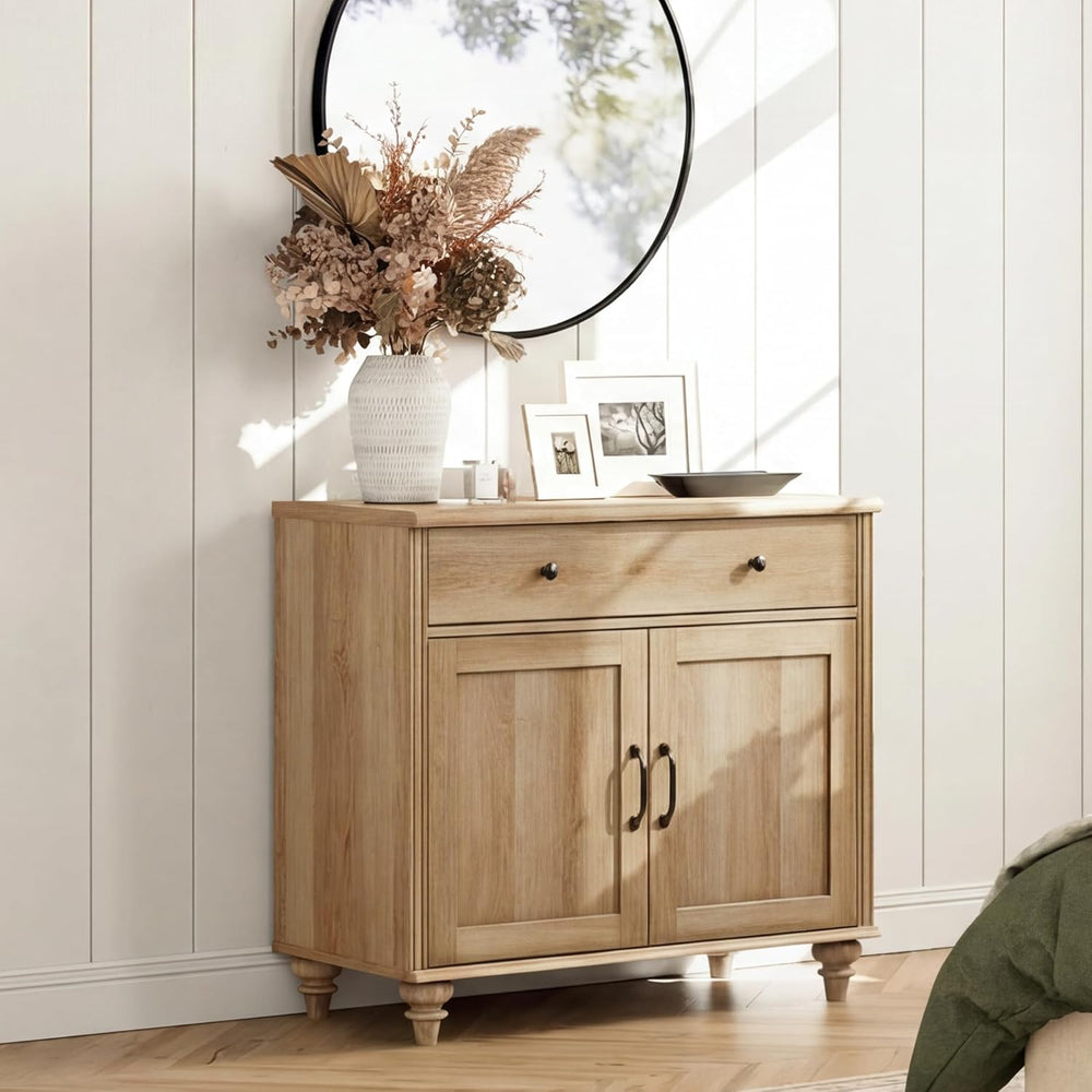 WAMPAT 34’‘ Oak Buffet Cabinet with Doors and Drawer, Wood Kitchen Storage Ca...