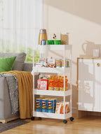 LEHOM Slim Rolling Storage Cart - 4 Tiers Bathroom Organizer Utility Cart Slide Out Storage Shelves Mobile Shelving Unit for Kitchen, Bedroom, Office, Laundry Room, Small Narrow Spaces (Pear White)