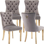 Mid Century Modern Dining Chairs Set of 4, Grey Velvet Upholstered Tufted Back, Kitchen & Dining Room Chairs, Gold Metal Legs, Nailhead Trim, Sillas para Comedor (Gray, 4 Pcs)