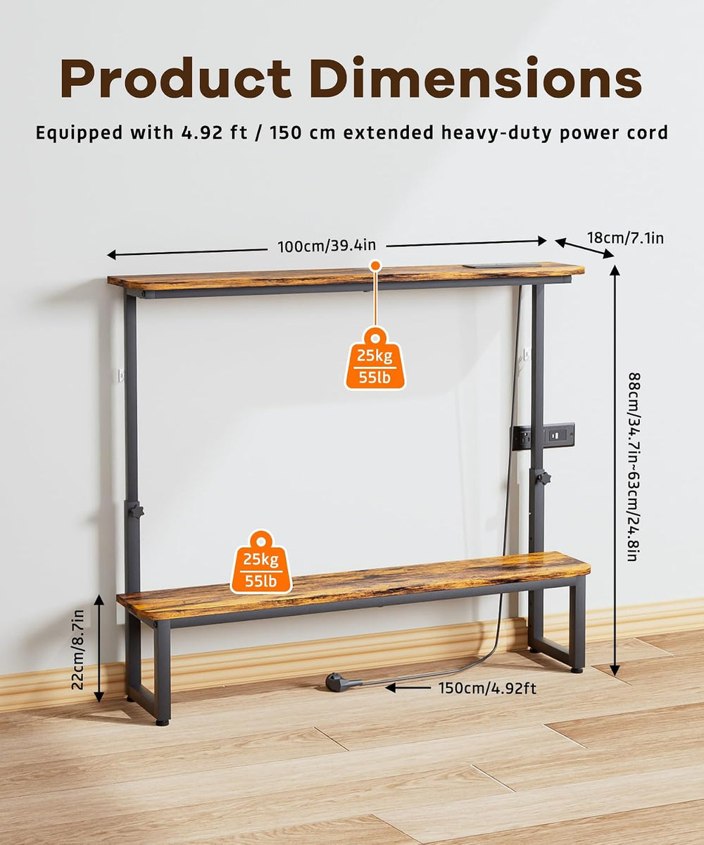 Homde 2-Tier Narrow Console Table: 39.4" Industrial Design with Outlets ...