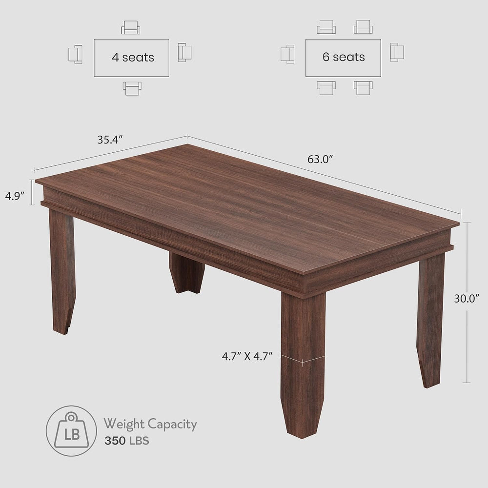 GarveeHome Farmhouse Dining Table for 4-6 People, 63 in Long Kitchen Tables w...
