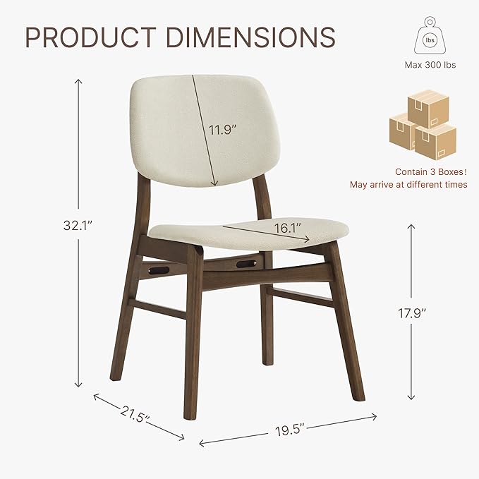 Wooden Dining Chairs Set of 6, Upholstered Modern Dining Room Chairs, Mid Century Solid Oak Wood Kitchen Chairs for Living Room, Restaurant, Farmhouse (Cream Fabric & Walnut Color)