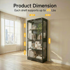 GINGO 5.5 Ft Display Cabinet with Glass Doors, 4-Tier Curio Cabinet with 3 Color Lights for Collectibles, Glass Display Case with Human Body Sensor, Bookcase with 4 Shelves, Storage Cabinets, Black