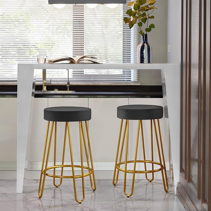 Yaheetech Bar Stools Set of 2, Velvet Round Counter Stools, Backless Counter ...