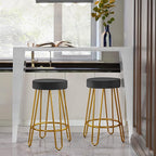 Yaheetech Bar Stools Set of 2, Velvet Round Counter Stools, Backless Counter Height Bar Chairs with Golden Legs for Kitchen Dining Room Pub Cafe, Black