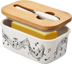 Pretty Sunflower Large Butter Dish with Lid for Countertop,Ceramic Covered Butter Holder with Knife for Fridge, Airtight Butter Keeper Container Storage for East West Coast Butter,White