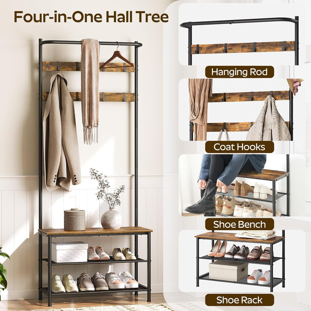 YATINEY Hall Tree, Coat Rack with Shoe Bench, 4-in-1 Entryway Bench with Stor...