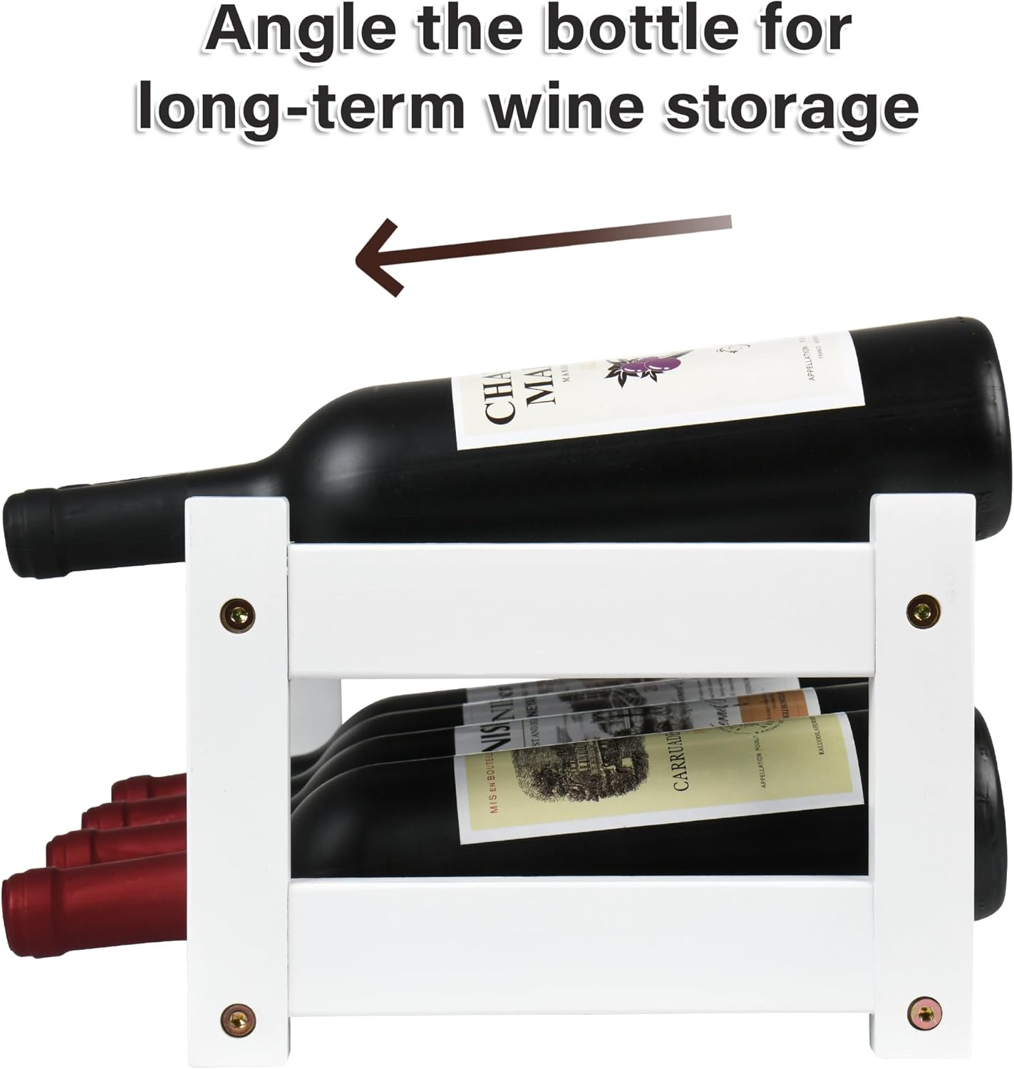 VASMIA Wine Rack, 2-Tier Bamboo Wine Racks Countertop Cabinet Wine Holder Wine Storage Shelf for Pantry Kitchen Bar, White