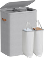 SONGMICS Laundry Basket, 44.9 Gal. Laundry Hamper, 2 Compartments, Easy Assembly, with Lid and Handles, Removable Inner Bags, 22 x 15.7 x 29.5 Inches, Dove Gray ULCB813G01