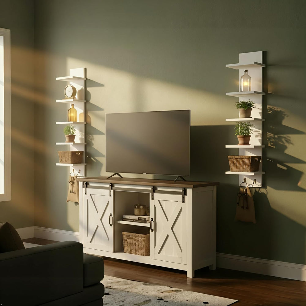 Sorbus 5-Tier Floating Wall Shelf with Hooks, 31 Inch (1 Pack, White)