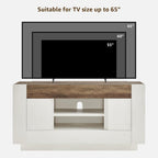 OKD 55" TV Stand for 65" TV, Thick Block Media Console, Antique White | Open Storage, Side Cabinets, Soft Close Door, Cable Management, Modern Entertainment Center for Living Room, Bedroom