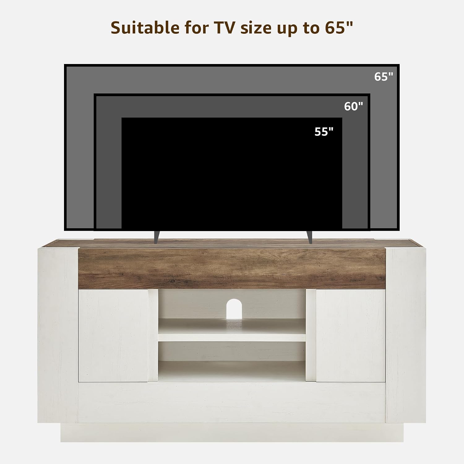OKD 55" TV Stand for 65" TV, Thick Block Media Console, Antique White | Open Storage, Side Cabinets, Soft Close Door, Cable Management, Modern Entertainment Center for Living Room, Bedroom