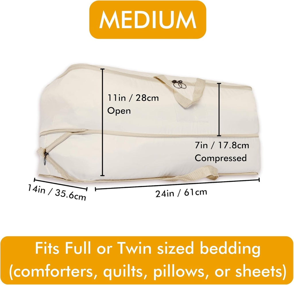 2-pack Comforter Storage Bag - Compression Organizer, Pillow, Blanket, Bedding, Duvet - Space Saver Collapsible Extra Large Mesh Packing Cube - Queen King Size (2-pack Medium Size (24x14x11))
