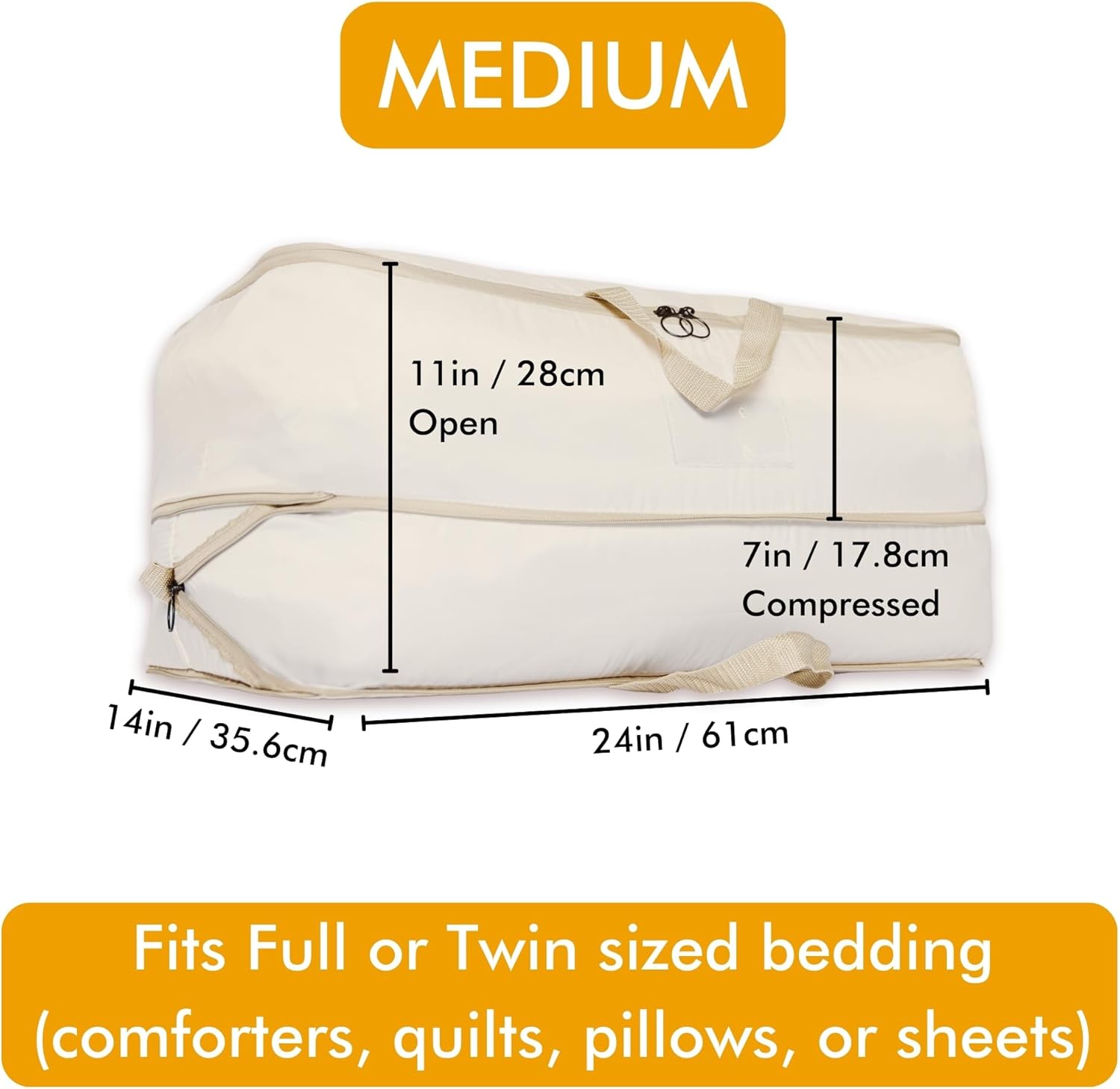 2-pack Comforter Storage Bag - Compression Organizer, Pillow, Blanket, Bedding, Duvet - Space Saver Collapsible Extra Large Mesh Packing Cube - Queen King Size (2-pack Medium Size (24x14x11))