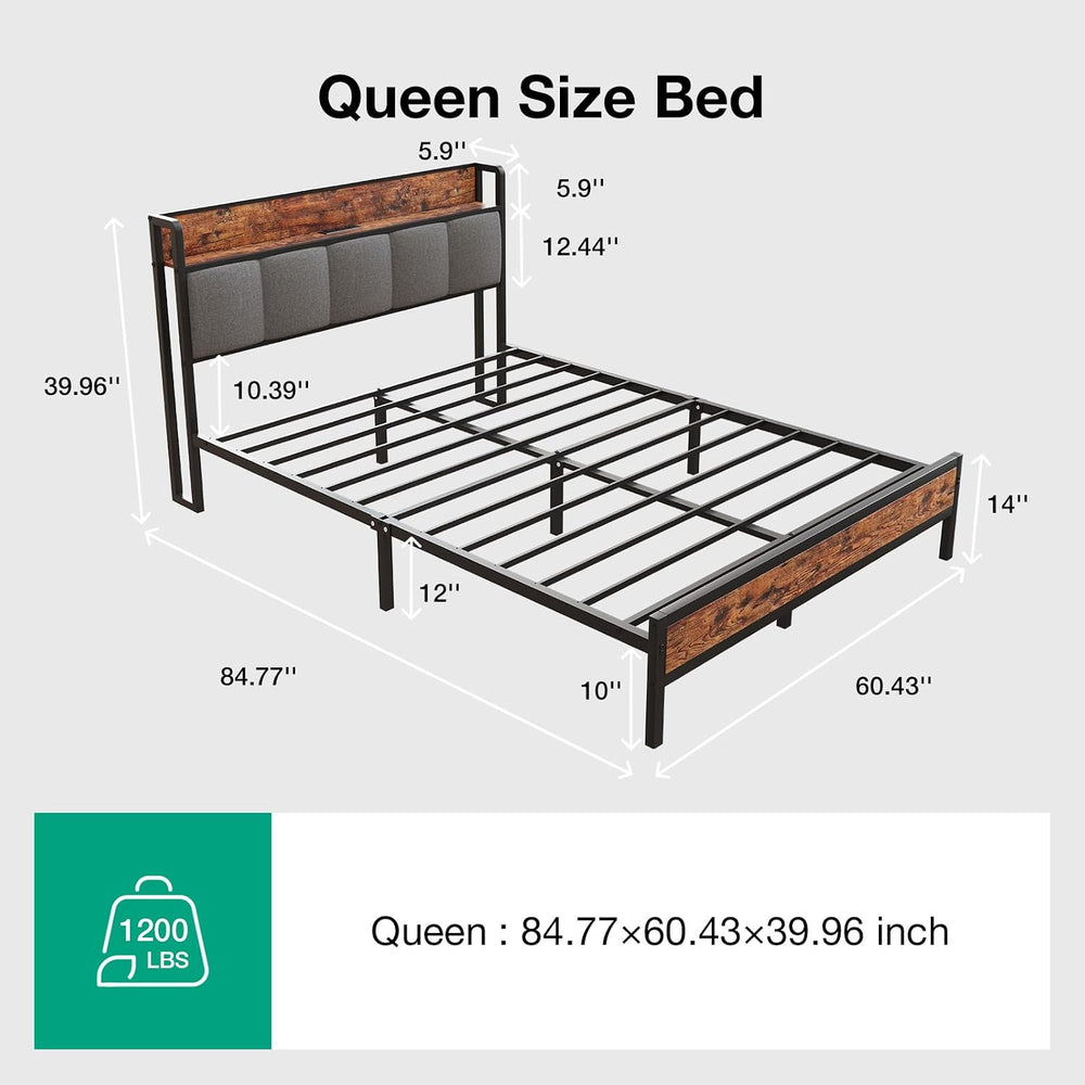 Novilla Queen Bed Frame with Charging Station & Storage Headboard, Modern...