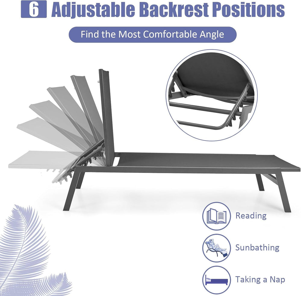 Tangkula Outdoor Chaise Lounge Chair Set of 2, 6-Position Adjustable Reclinin...
