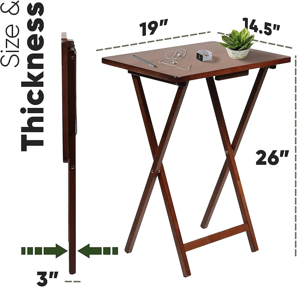 PJ Wood - 5-Piece Wooden Folding TV Tray Table Set - Honey Oak Snack Tables |...