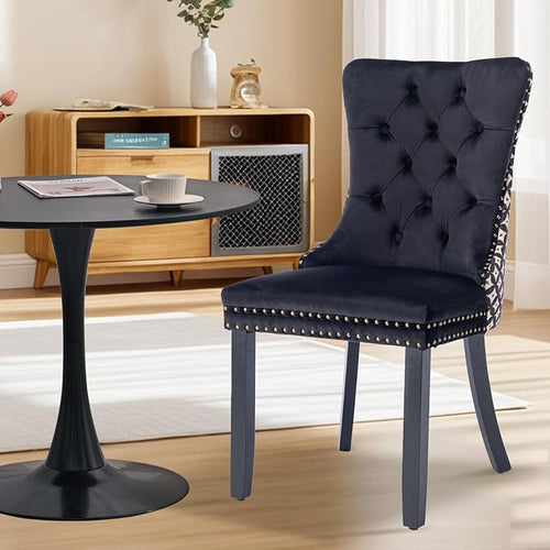 3-Pieces 31.5" Round Dining Table Set for 2, Black Dining Table & Velvet Upholstered Dining Chairs Set of 2 for Kitchen Dining Room Apartment Small Space(Quadrangular Star&Black Chairs)
