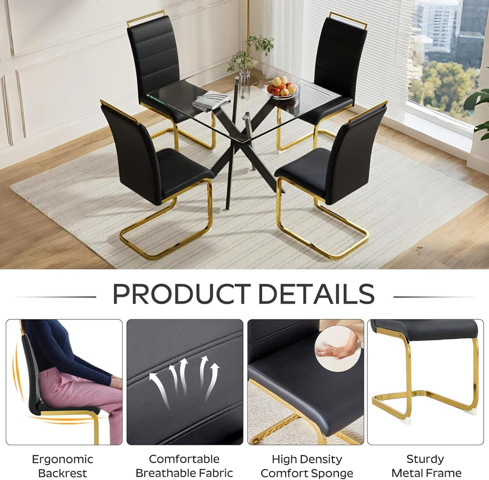 Dining Chairs Set 4, Armless Black Kitchen Chairs,Waterproof Faux Leather Din...