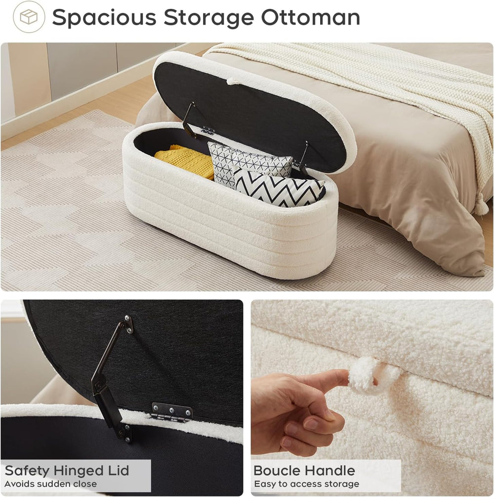 Storage Ottoman Bench End of Bed for Bedroom,45 inch Boucle Upholstered Entry...