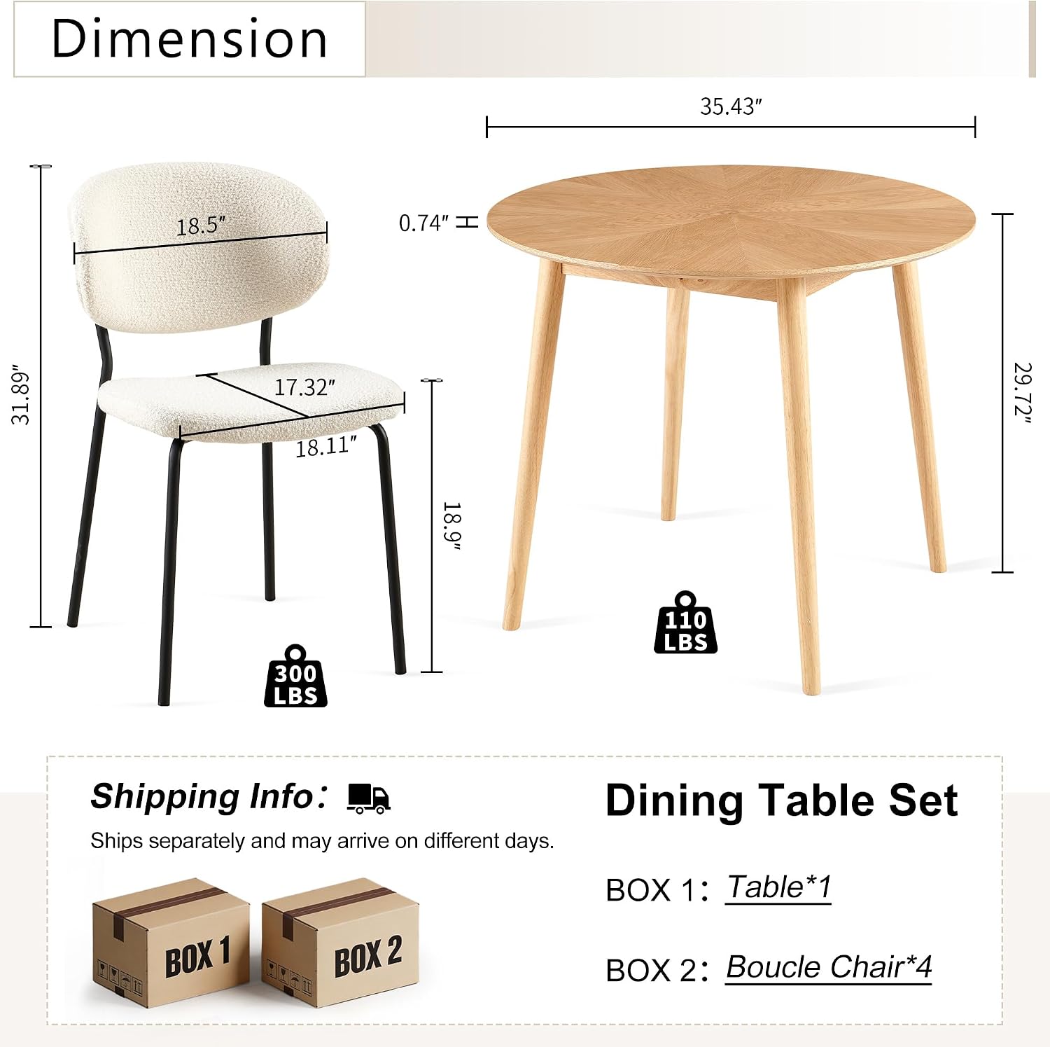 35'' Round Dining Table Set for 4 with Chairs, Mid Century Modern Round Kitchen Table and Chairs Set for Small Space, Compact Dining Table for Apartment Breakfast Nook - White