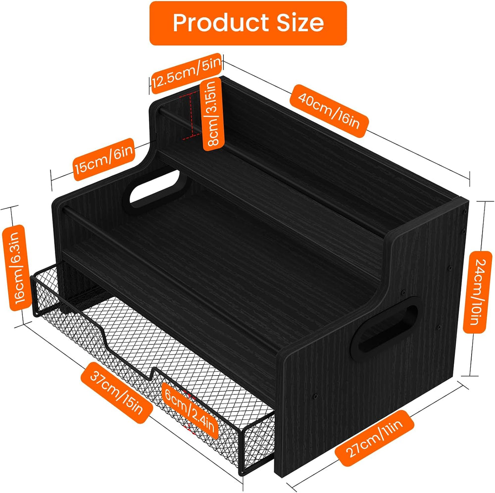 Homode 3-Tier Coffee Bar Organizer, 8 Bottle Syrup Stand, Black | 35 Coffee P...