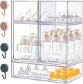 Baby Bottle Organizer with Hooks - 5 Pack Stackable Storage Drawer | Baby Bottle Organizers and Storage, Clear Acrylic Multipurpose Bottle Storage for Countertop
