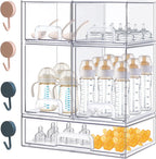 Baby Bottle Organizer with Hooks - 5 Pack Stackable Storage Drawer | Baby Bottle Organizers and Storage, Clear Acrylic Multipurpose Bottle Storage for Countertop