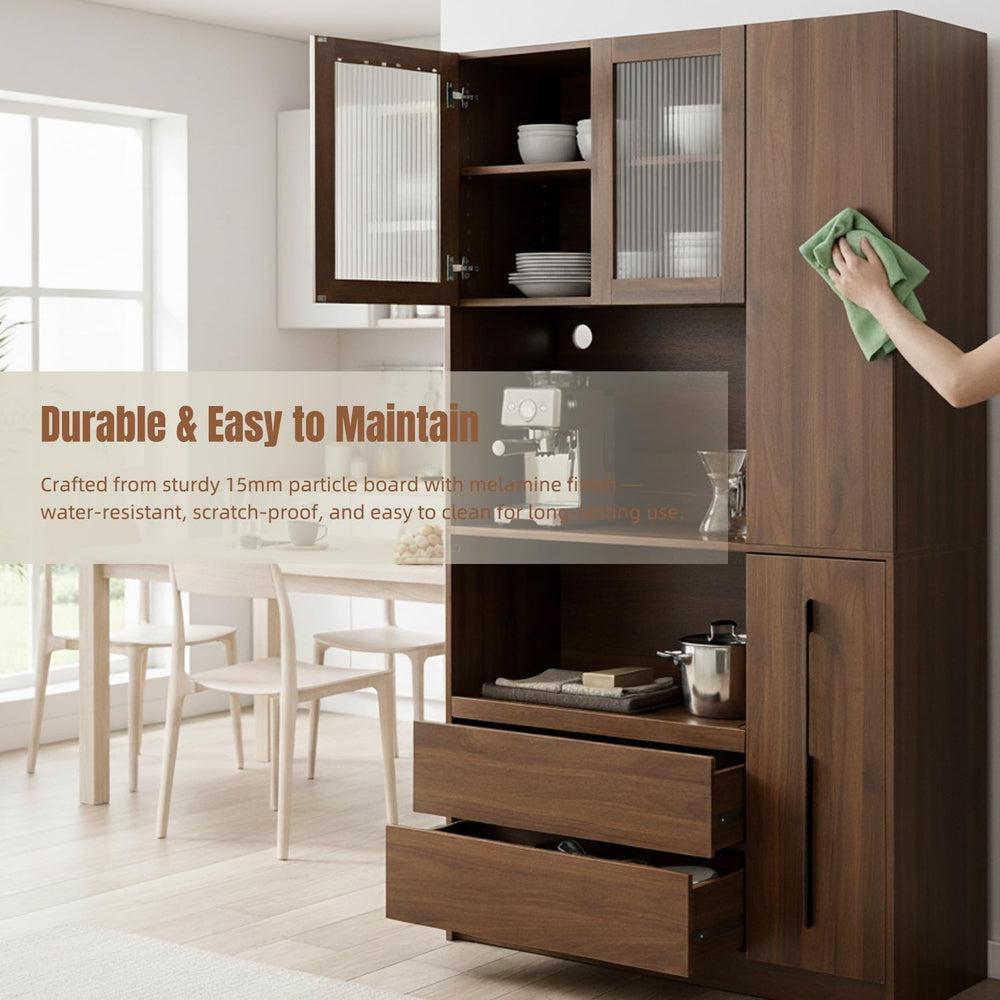 70.87" Tall Microwave Cart with Storage, Kitchen Pantry Cabinet with Mul...