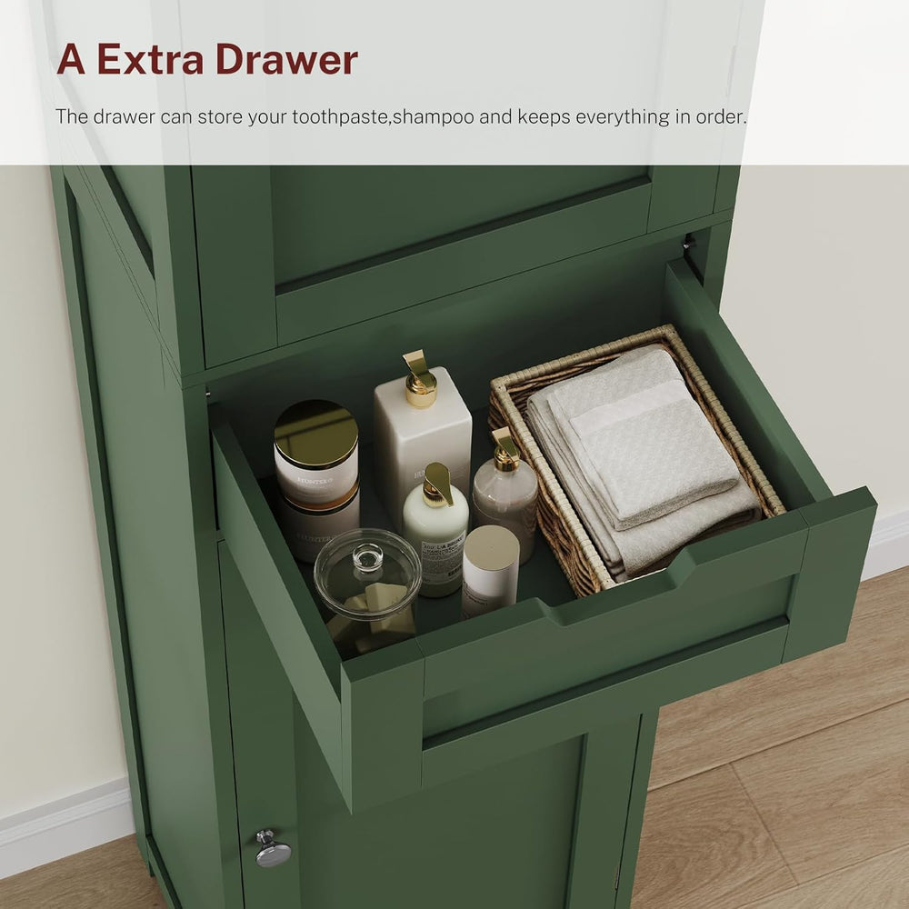 TEENFON Tall Bathroom Cabinet with 2 Doors & 1 Drawer, Narrow Bathroom St...