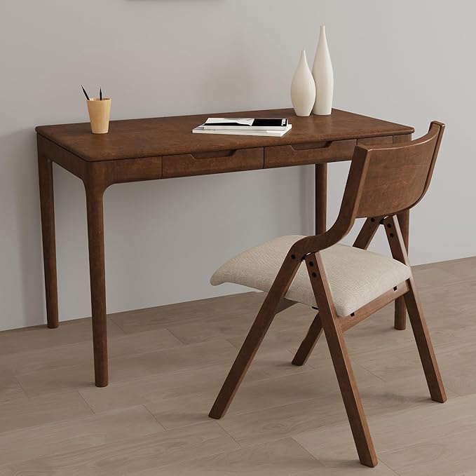 Ball & Cast Modern Folding Chairs Upholstered Kitchen Dining Chair Seating Set of 2, Walnut