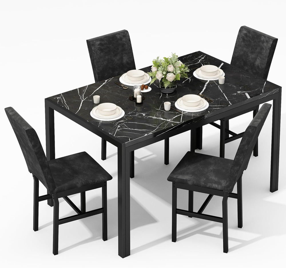 AWQM Products 5-Piece Marble Dining Set, Modern Kitchen Table and Chairs for ...
