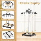 MODOWEY Rotating Metal Necklace Holder Organizer Stand with Acrylic Tray, 18 Hooks Small Jewelry Display Tree for Pendant Bracelet Storage, Compact Chain Hanger Rack for Women Men Space Saving, Black
