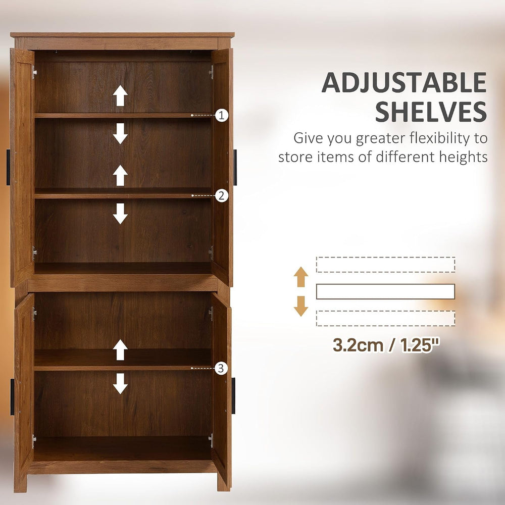 64in Tall Freestanding 4-Door Kitchen Storage Pantry Cabinet with 5-Tier Inte...