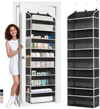 Over The Door Organizer-5 Layers Large Pockets, Heavy Duty Door Organizer Hanging Storage, 10 Mesh Side Pockets & Clear Window for Bedroom, Bathroom,Kitchen,Nursery, Pantry,Dorm Holds Shoes(Black)