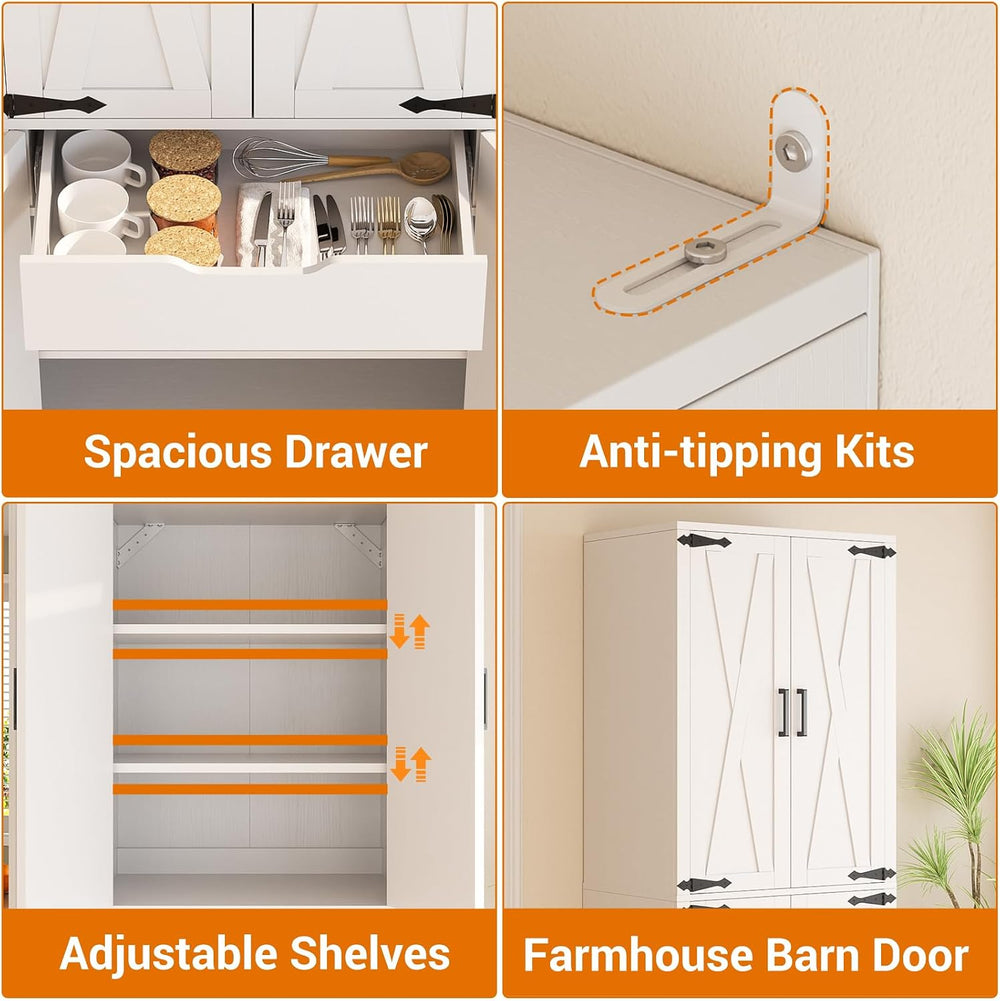 Unikito 71" Tall Kitchen Pantry Storage Cabinet with Farmhouse Barn Door...
