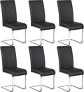 Yaheetech Dining Chairs Set of 6 Modern Faux Leather Upholstered Dining Room Chairs with High Back and Metal Chrome Legs for Kitchen/Living Room/Restaurant, Black