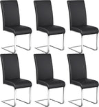 Yaheetech Dining Chairs Set of 6 Modern Faux Leather Upholstered Dining Room Chairs with High Back and Metal Chrome Legs for Kitchen/Living Room/Restaurant, Black